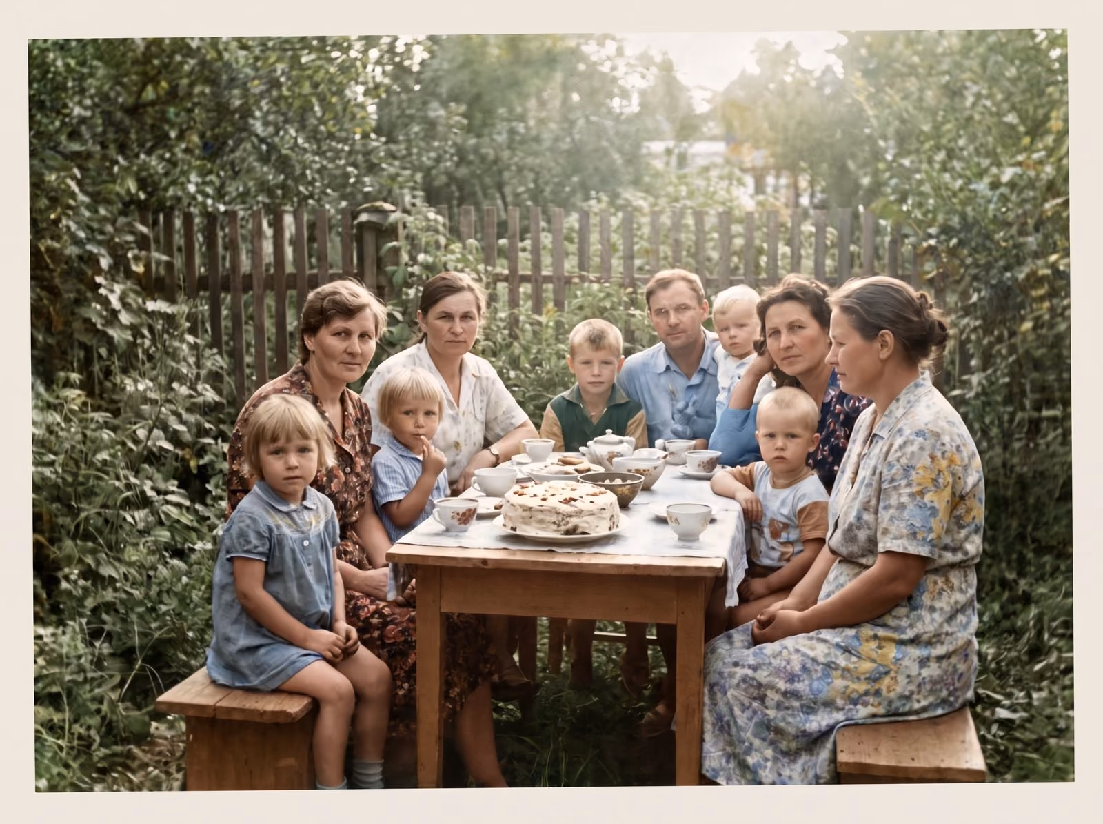 A family group photograph after hand restoration